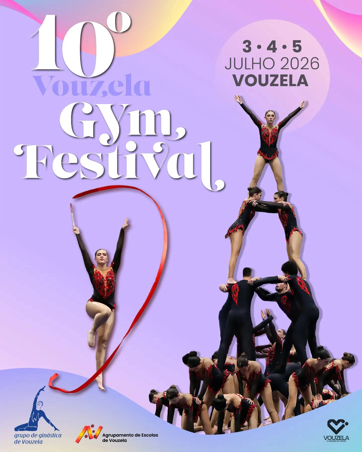 Cartaz do 10.º Vouzela Gym Festival, a realizar nos dias 3, 4 e 5 de julho de 2026, em Vouzela.